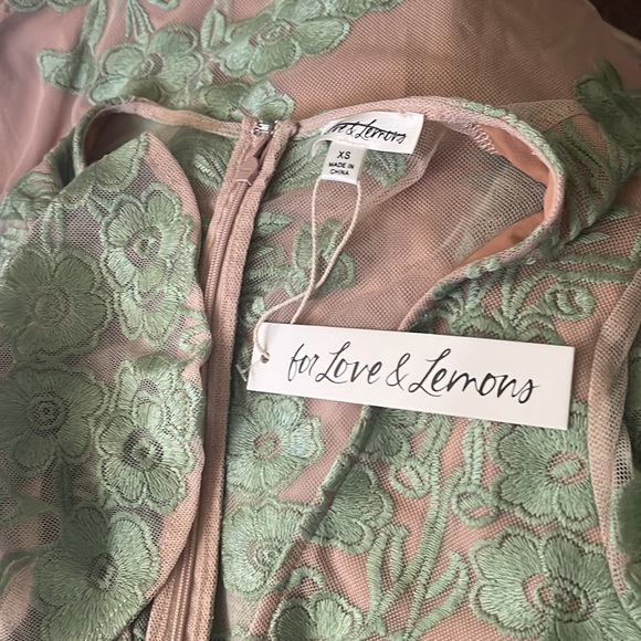 Free People For Love & Lemons Robe Courte Temecula Mini Dress Green - Picture 2 of 2